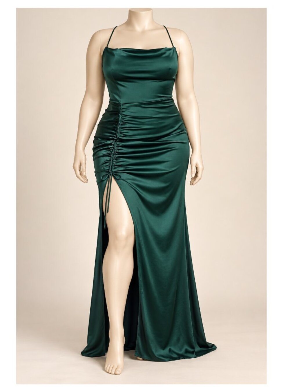 Windsor Emerald Green Ruched Lace Up High Slit Maxi Gown Size 13